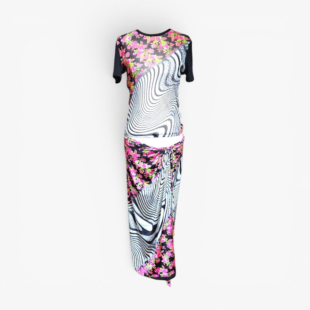 Y2k Roberto Cavalli Freedom Set Wrap Sarong Skirt & Mesh Top - Size Small - Picture 8 of 8